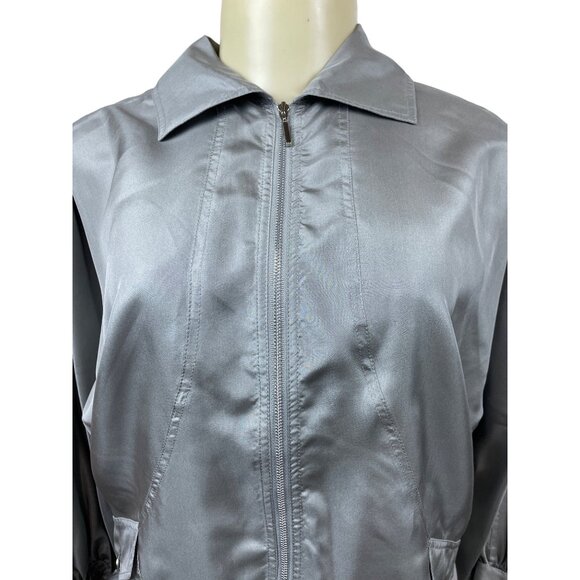 Lafayette 148 Women's Satin Gray Zip Up Jacket Sz M - Picture 5 of 10